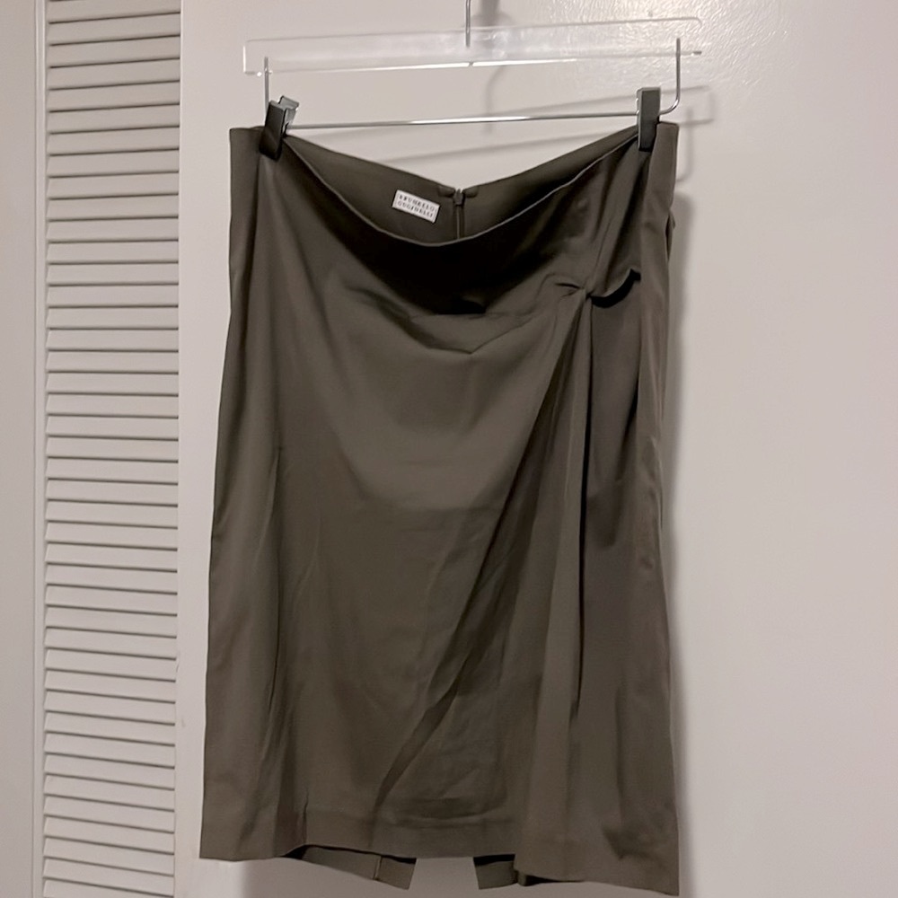 Brunello Cucinelli Taupe Pencil Skirt | Luxury Italian Designer | Size 10